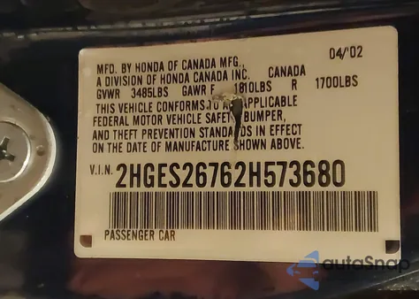 2002 Honda Civic Ex из США, поврежденный, VIN 2HGES26762H573680